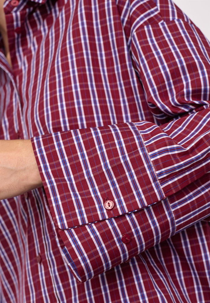 Renee check cuff shirt berry red