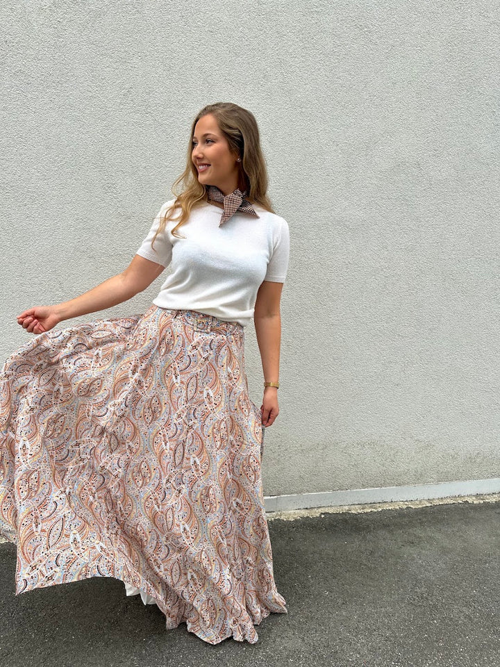 Striped organza maxi skirt delicate paisley
