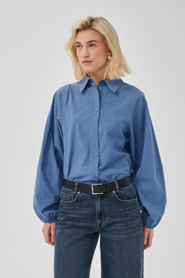 Ilse balloon sleeve shirt clear blue