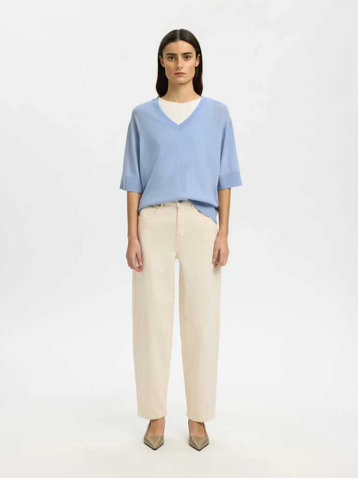 Thea SS Knit Merino V-neck