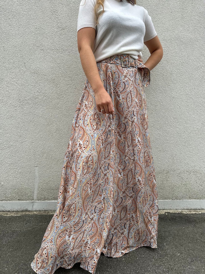 Striped organza maxi skirt delicate paisley