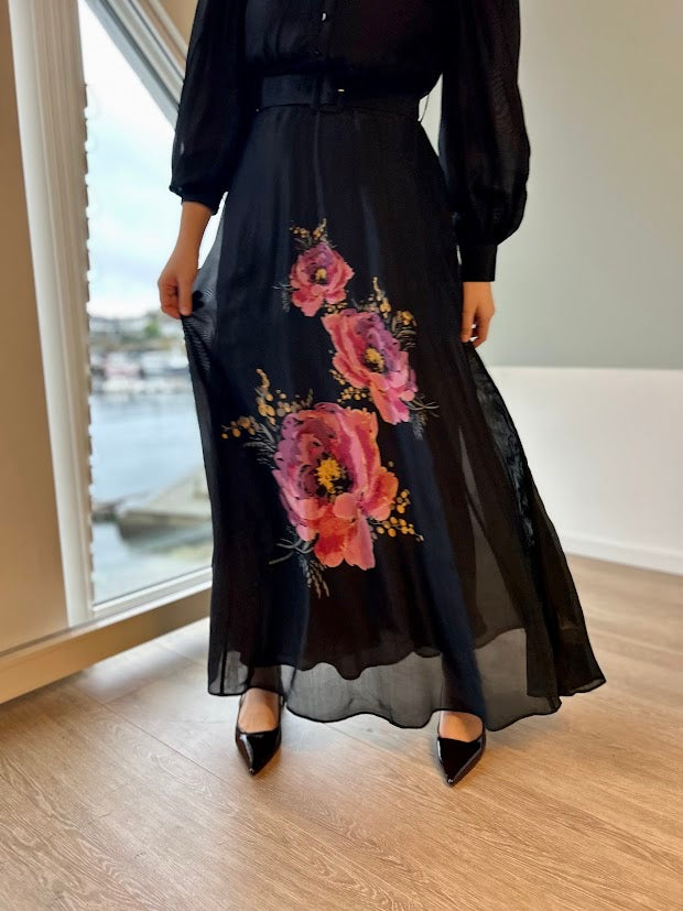 Striped organza belt dress