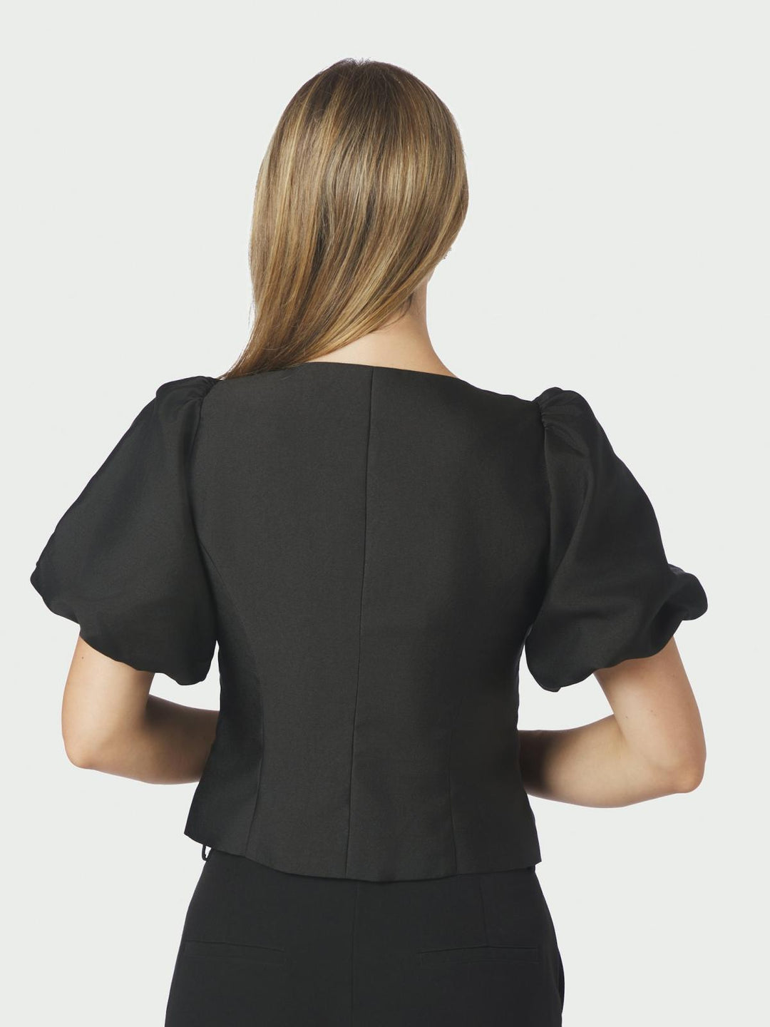 Anela mandarin dull saltin blouse black