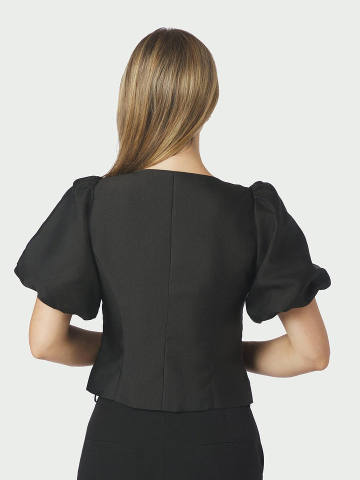 Anela mandarin dull saltin blouse black