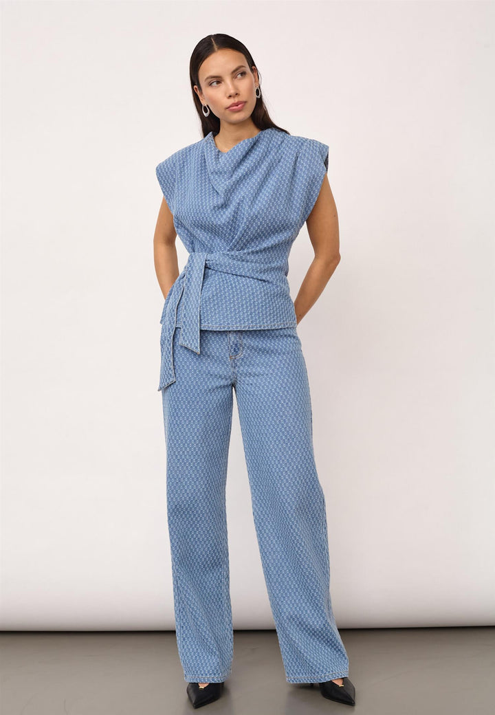 Anto denim pleat top light denim