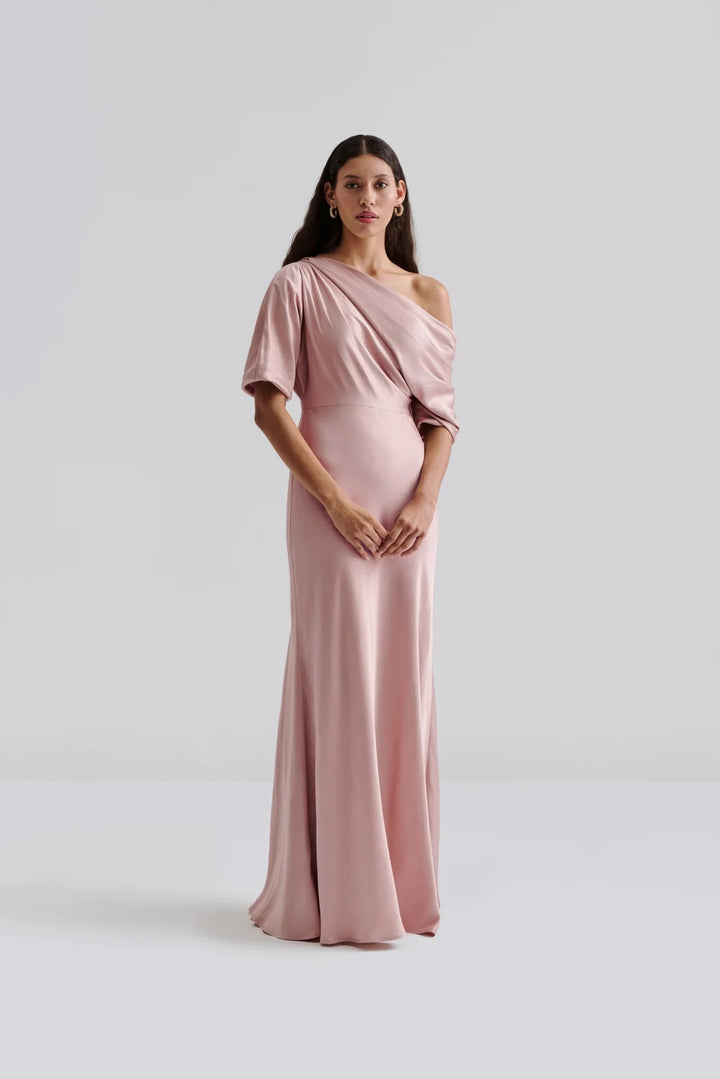 Marisa asymmetrical satin maxi dress