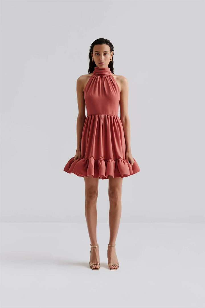 Fern halterneck ruffled mini dress