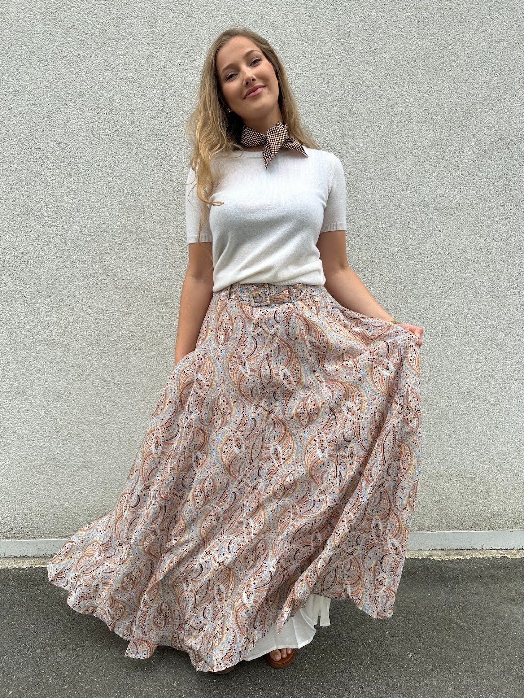 Striped organza maxi skirt delicate paisley