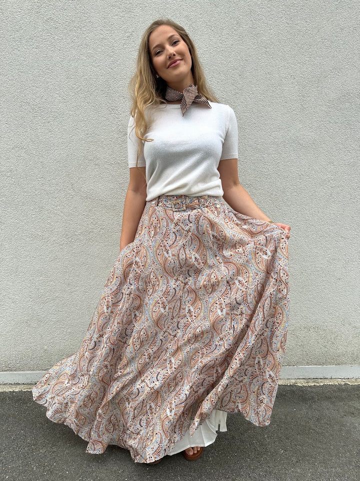 Striped organza maxi skirt delicate paisley