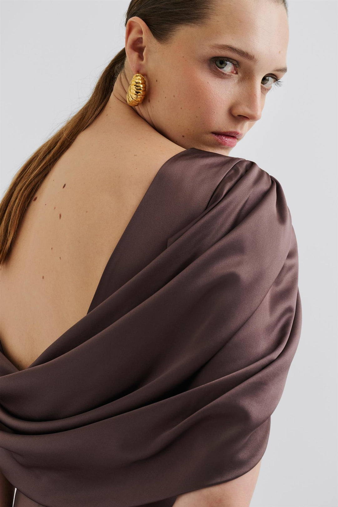 Louise Draped maxi dress chocolate