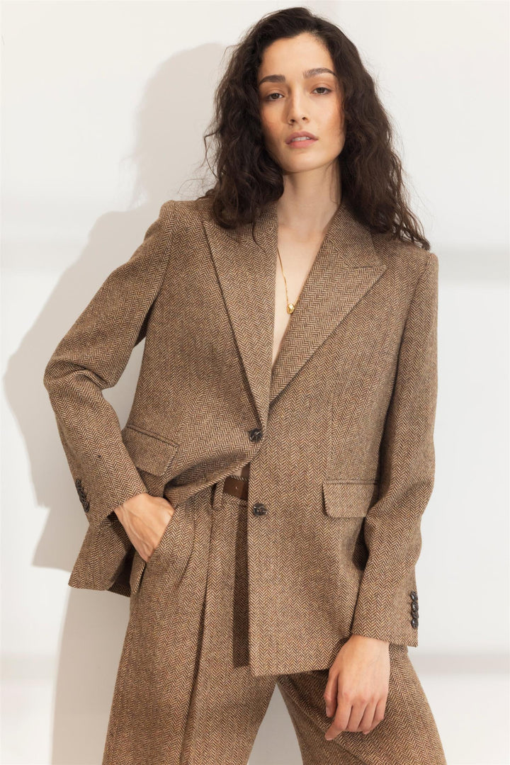 abby herringbone blazer cognac