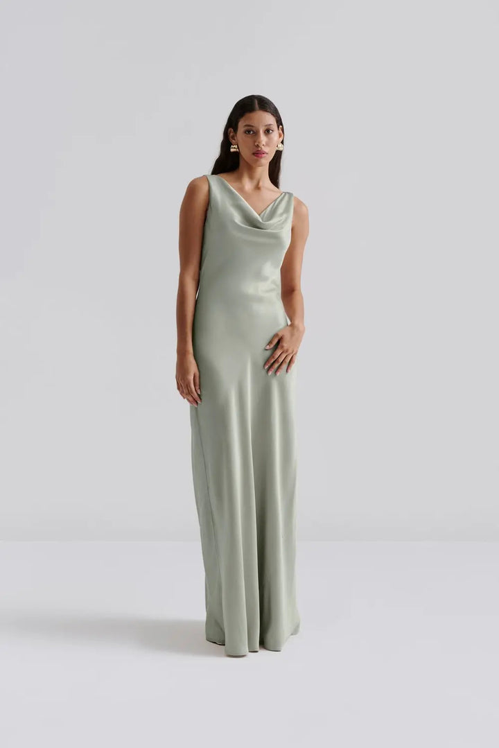 Leah cowl satin maxi dress