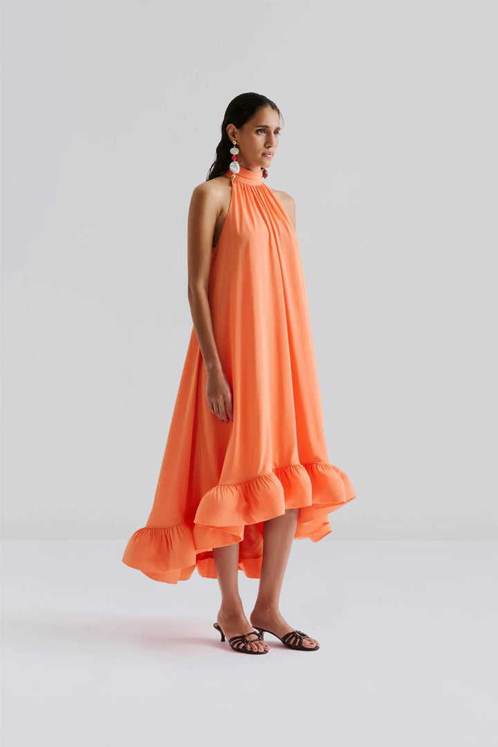 Sabrina halterneck ruffled maxi dress