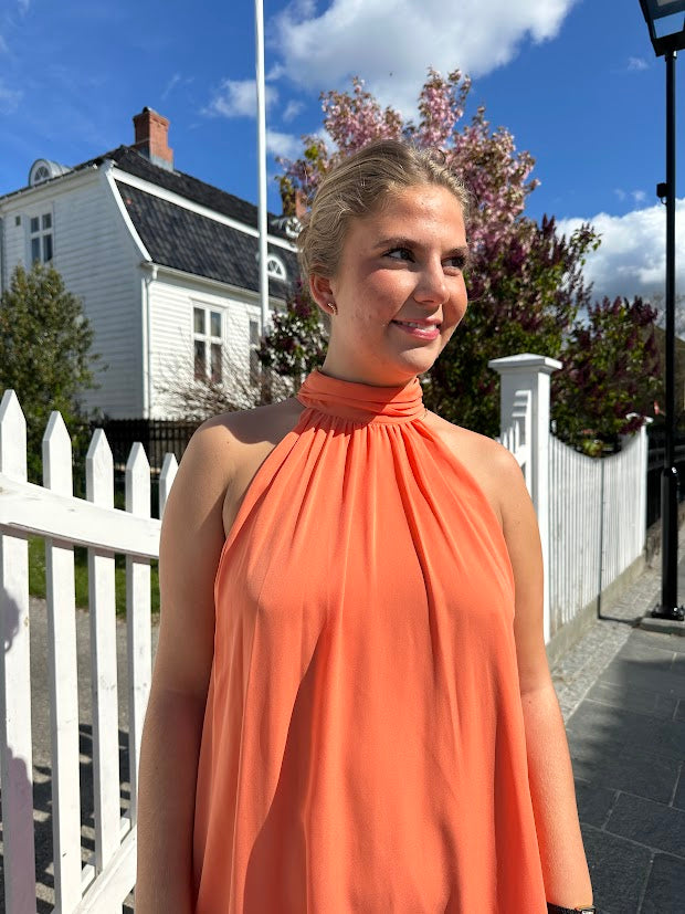 Sabrina halterneck ruffled maxi dress