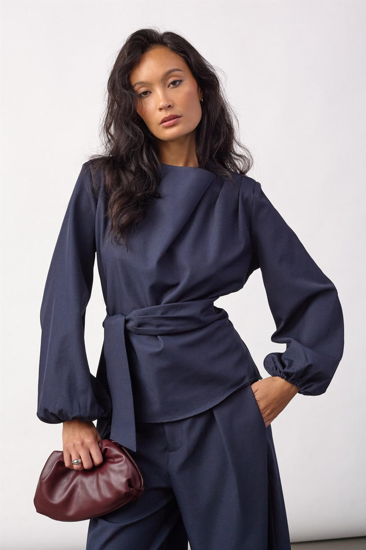 Luna tie blouse navy