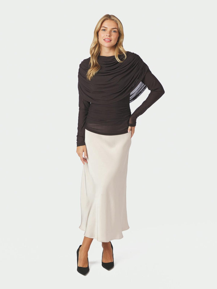 Lottuna drapy mesh blouse dark brown