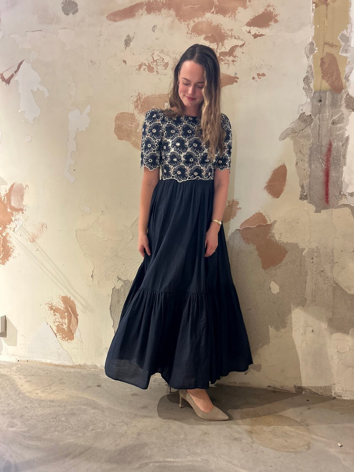 Broderie Angalise Maxi Dress Marine