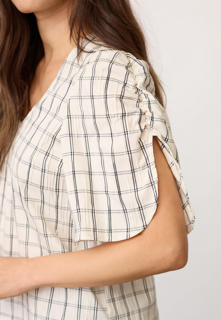 Biso check v-blouse off white