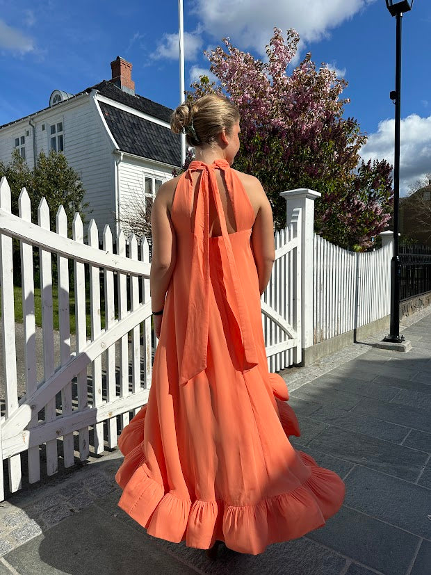 Sabrina halterneck ruffled maxi dress