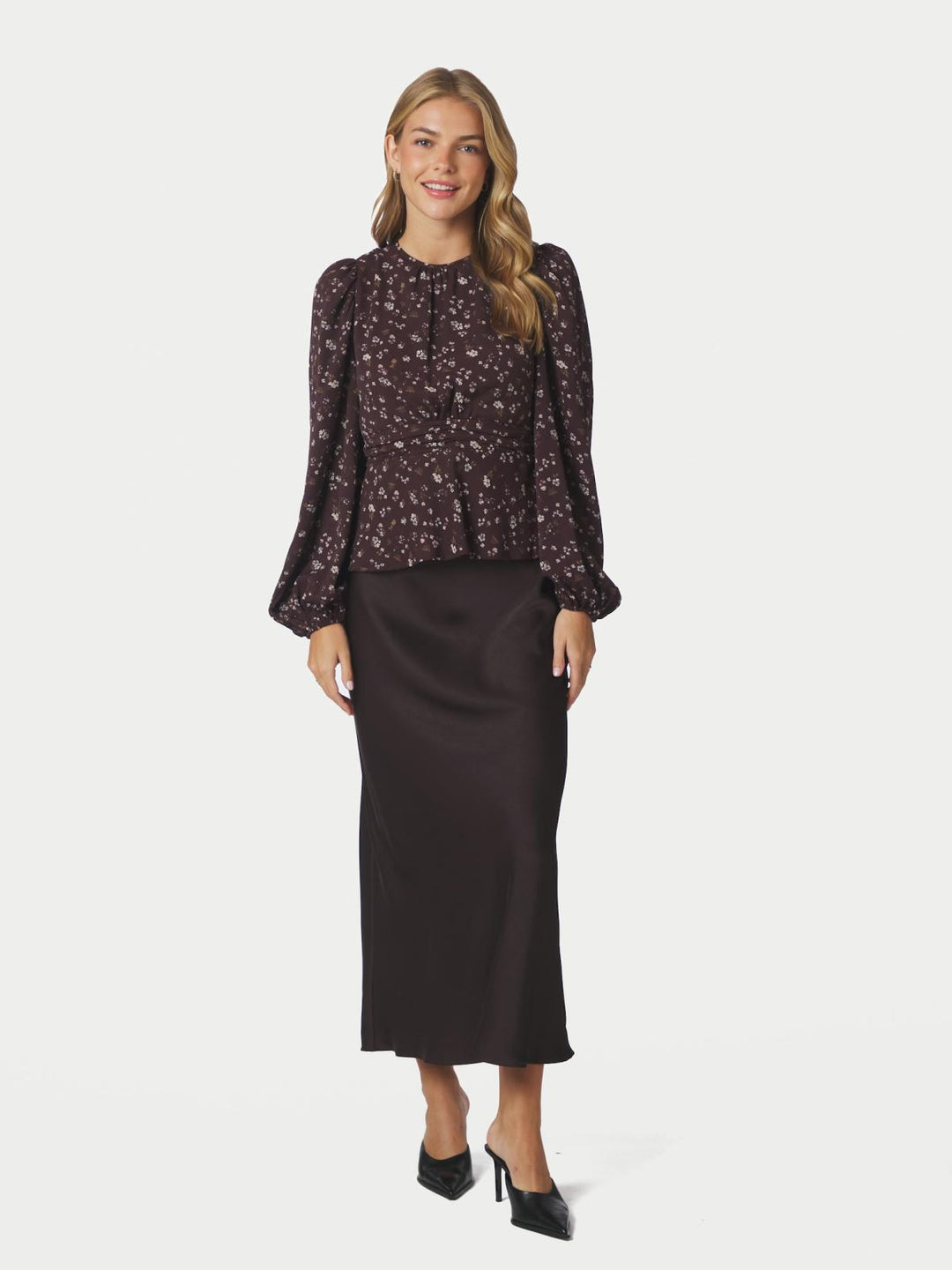 Delphine flowerbunch blouse chocolate plum