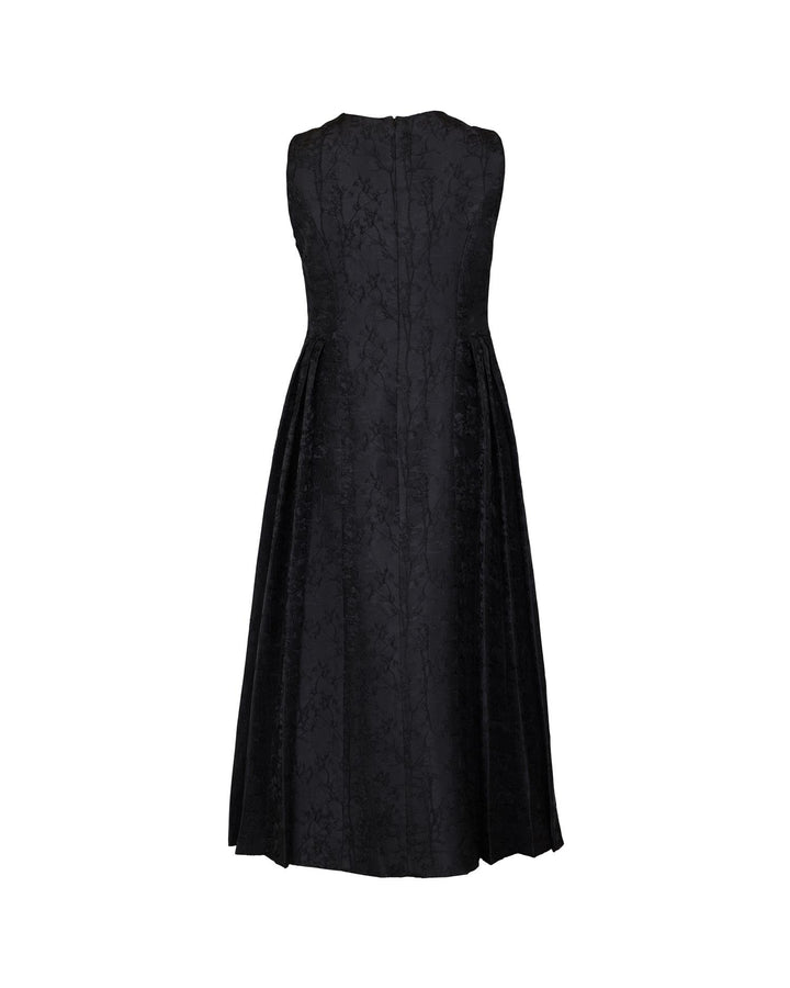 Brocade pleated midi dress black