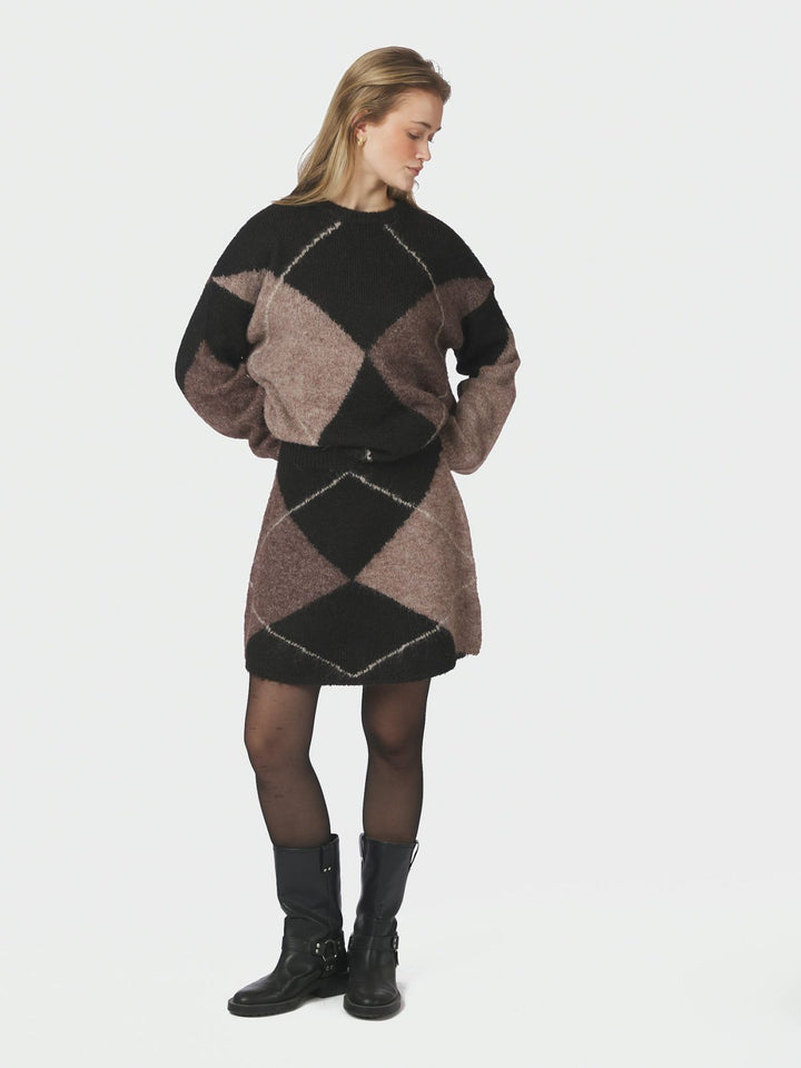 Inga check fluff knit blouse dark brown