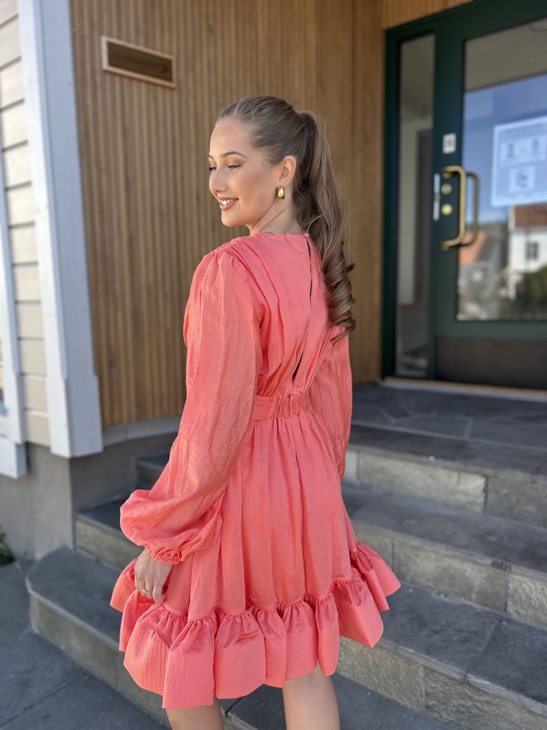Jadie V-neck Mini kjole, coral