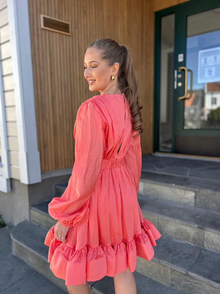Jadie V-neck Mini kjole, coral