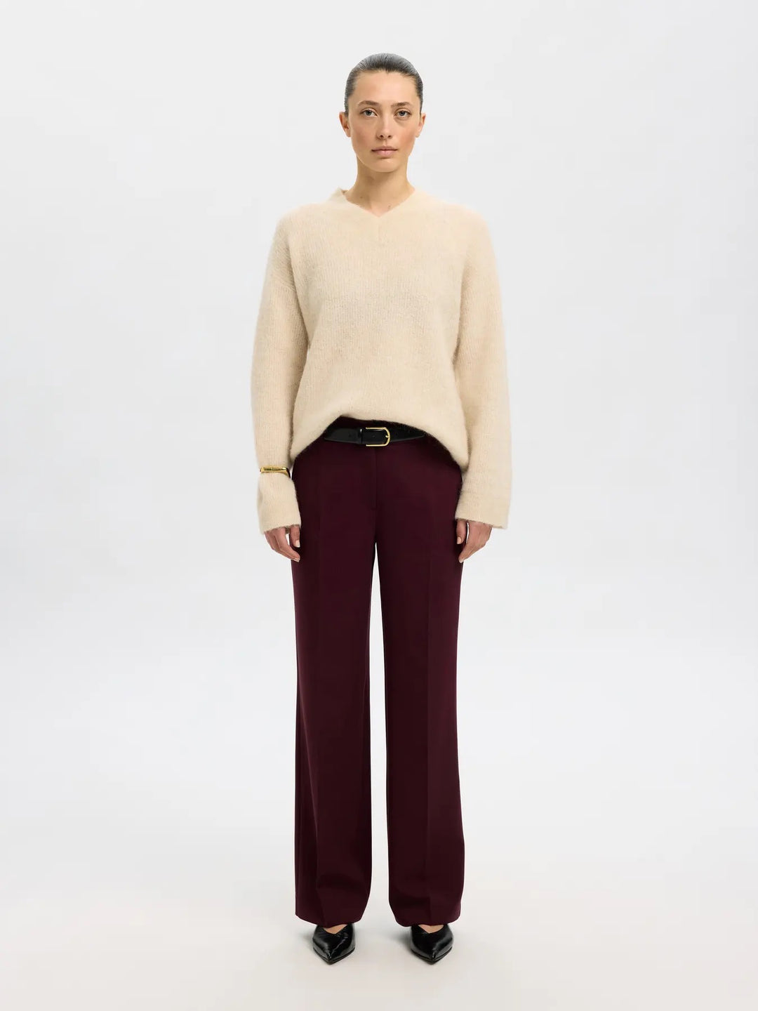 SLFSIA RAS LS KNIT LONG V-NECK