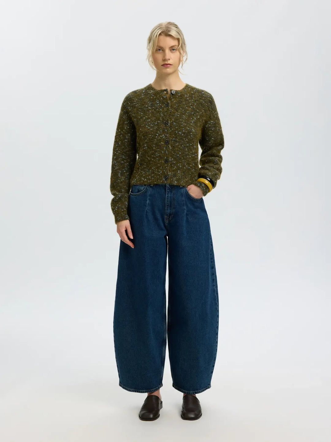Kat knit short cardigan fir green