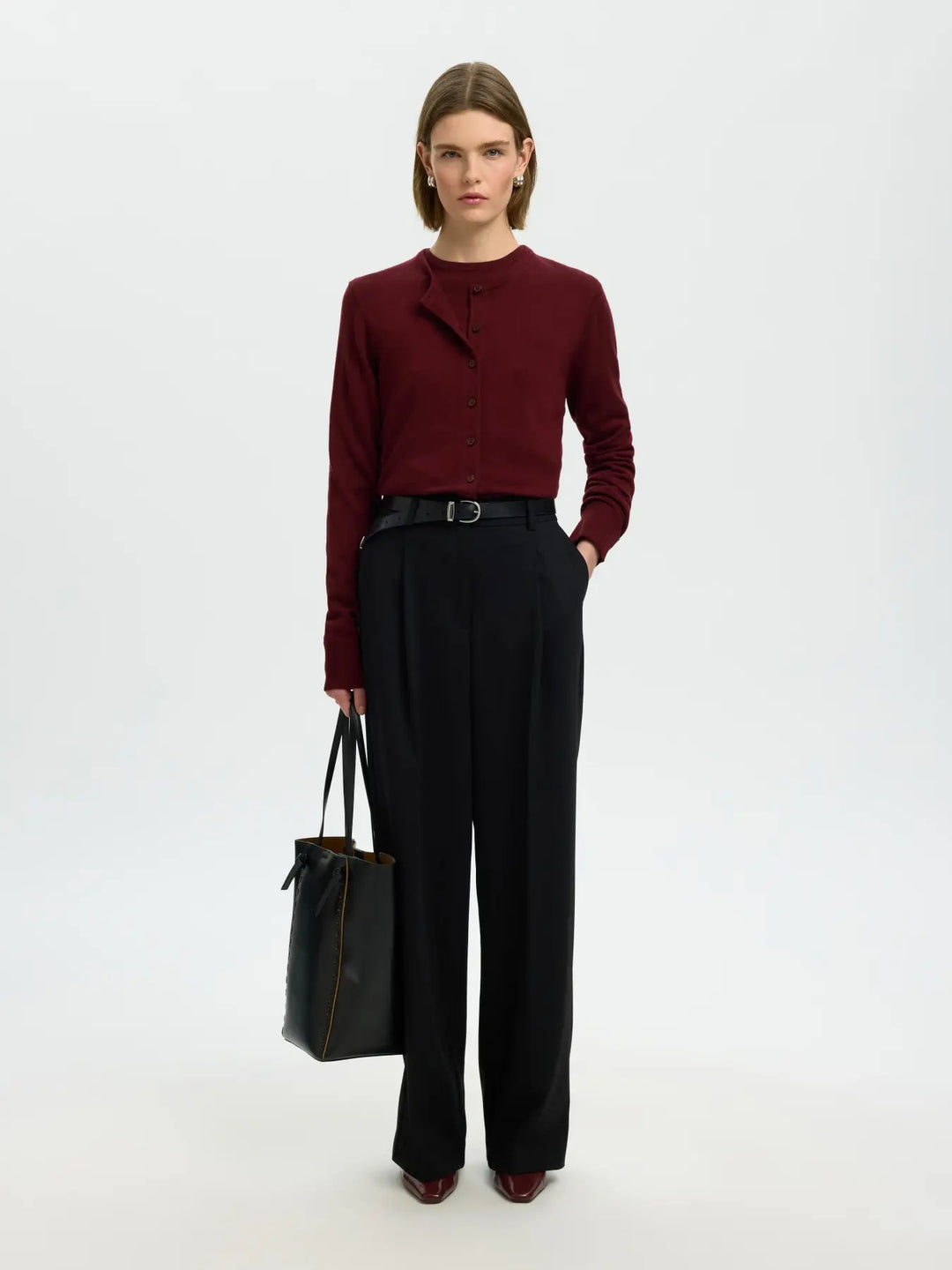 thea knit merino cardigan tawny port