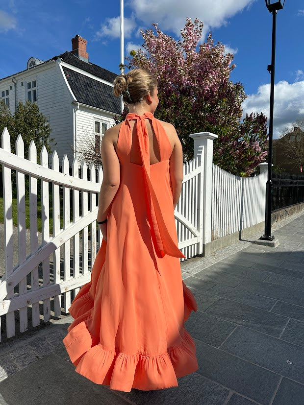 Sabrina halterneck ruffled maxi dress