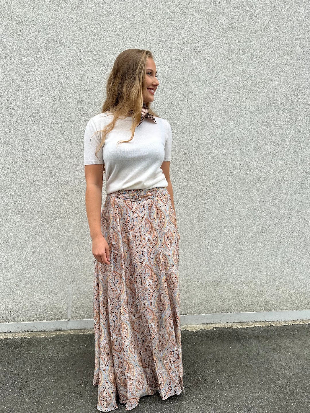 Striped organza maxi skirt delicate paisley