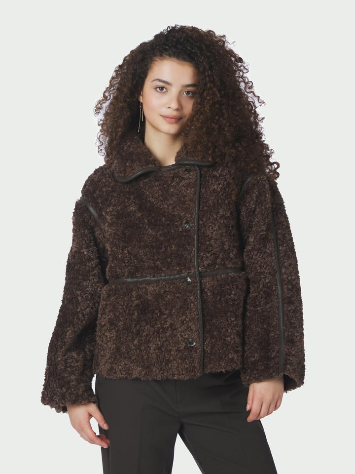 Castor faux fur jacket dark brown