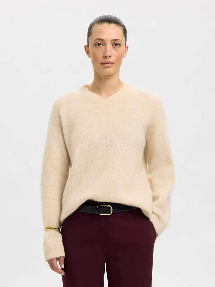 SLFSIA RAS LS KNIT LONG V-NECK