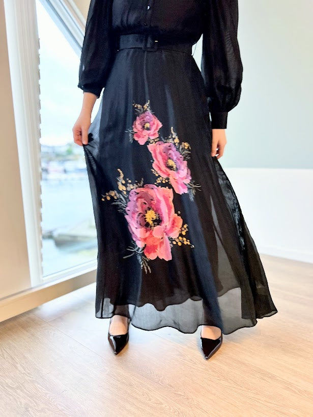 Striped organza belt dress