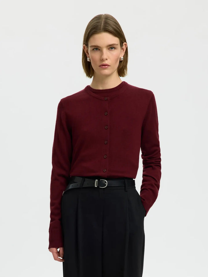 thea knit merino cardigan tawny port