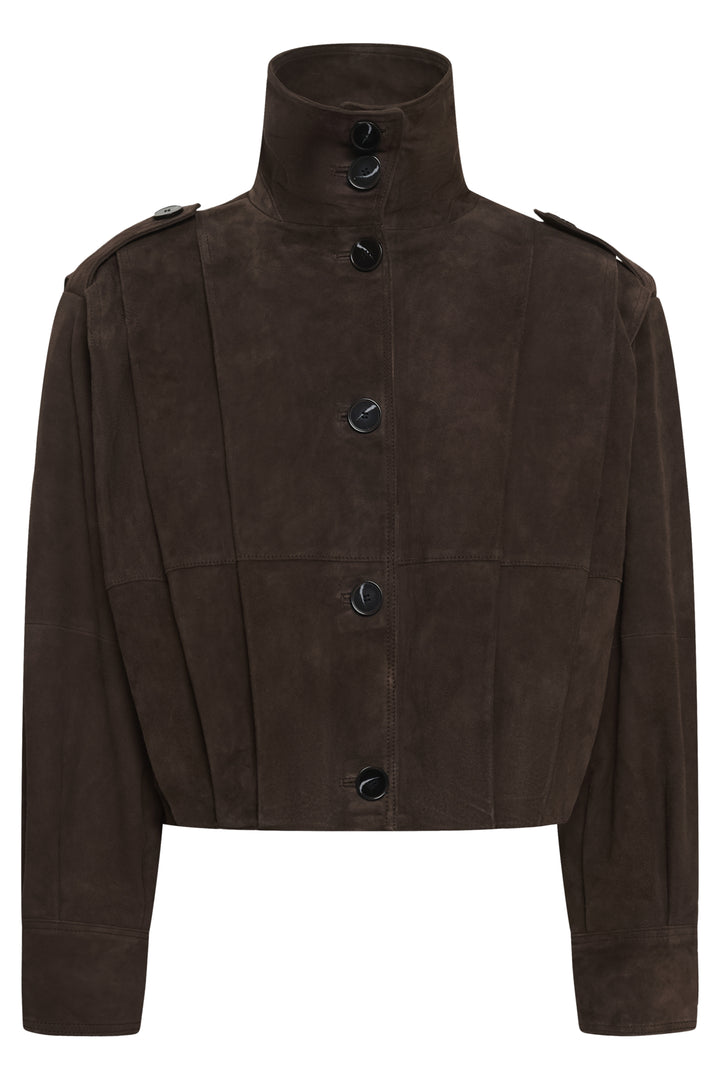 Petra suede pleat jacket dark brown