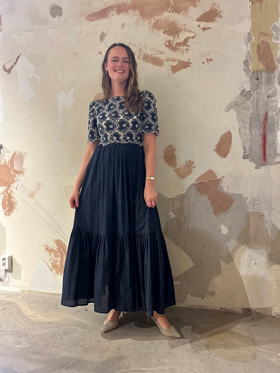 Broderie Angalise Maxi Dress Marine