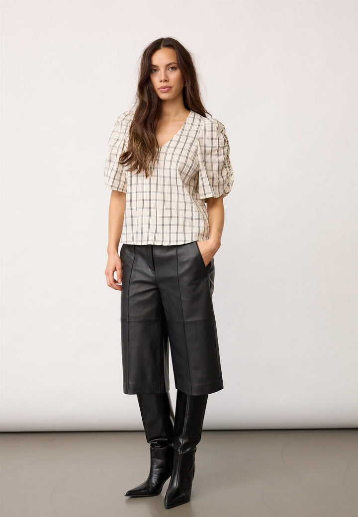 Biso check v-blouse off white
