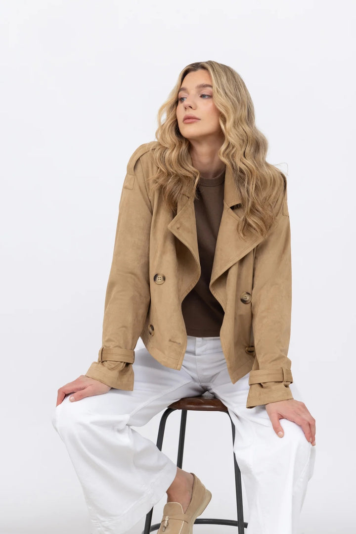 Faux Suede Trench Jacket