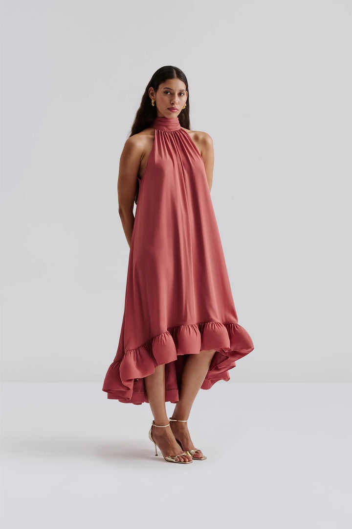 Sabrina halterneck ruffled maxi dress