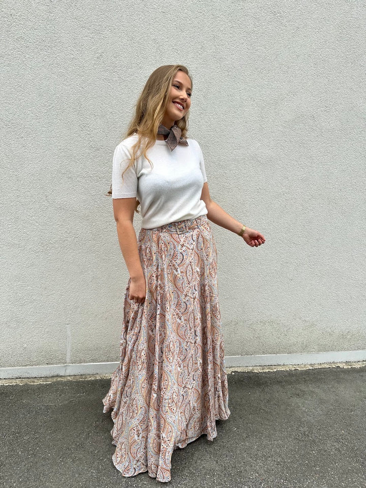 Striped organza maxi skirt delicate paisley