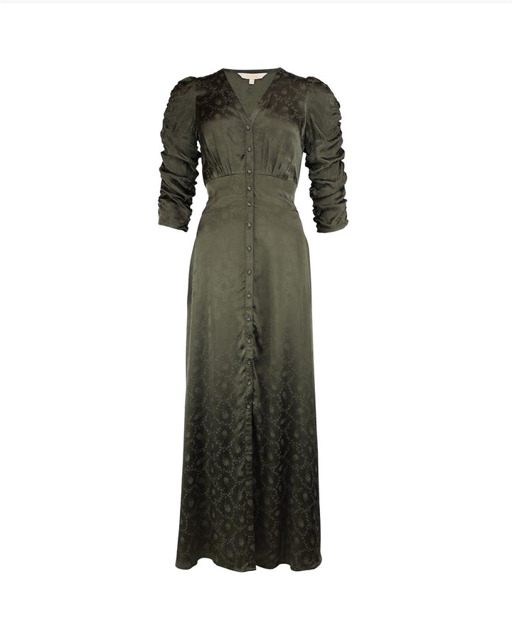 Jacquard button down dress forest