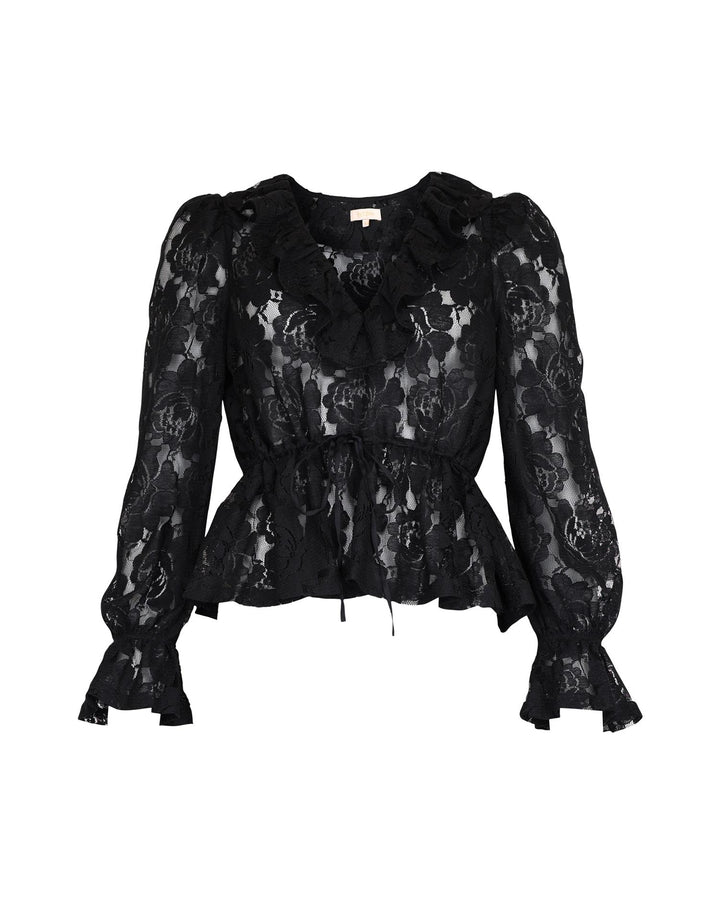 Lace flounce top black