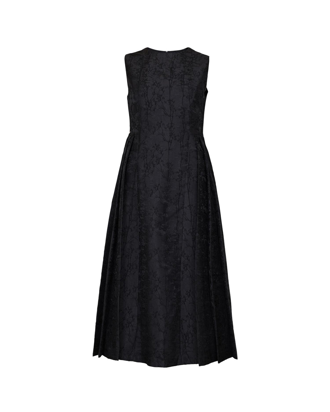 Brocade pleated midi dress black