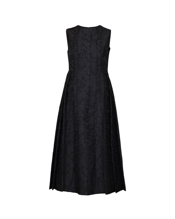 Brocade pleated midi dress black