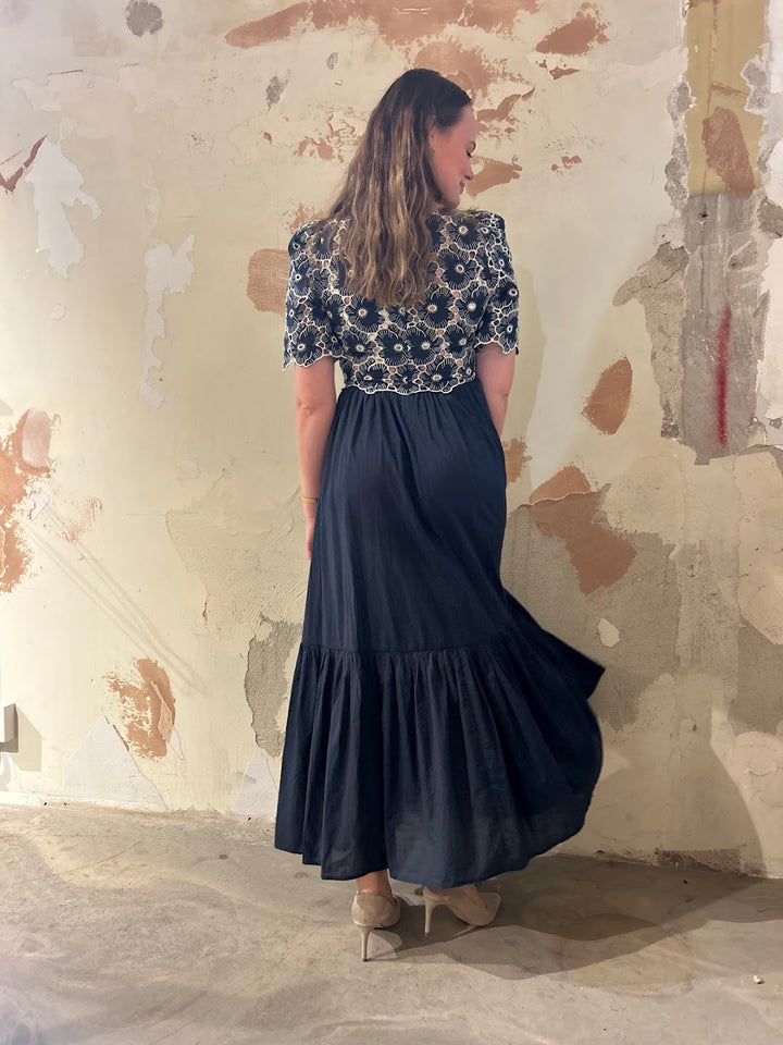 Broderie Angalise Maxi Dress Marine