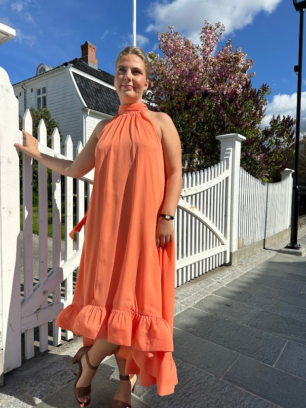 Sabrina halterneck ruffled maxi dress