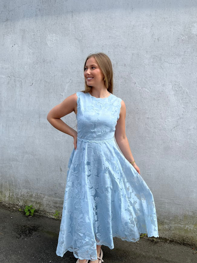 Elin round neck lace midi dress sky